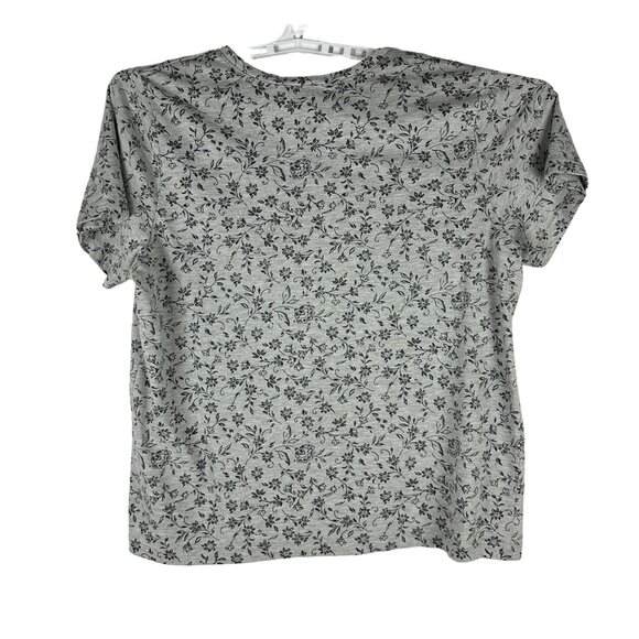 Fashion Bug Floral Print Button-Front Top Size 18/20W Gray & Black Short Sleeve - Picture 3 of 7